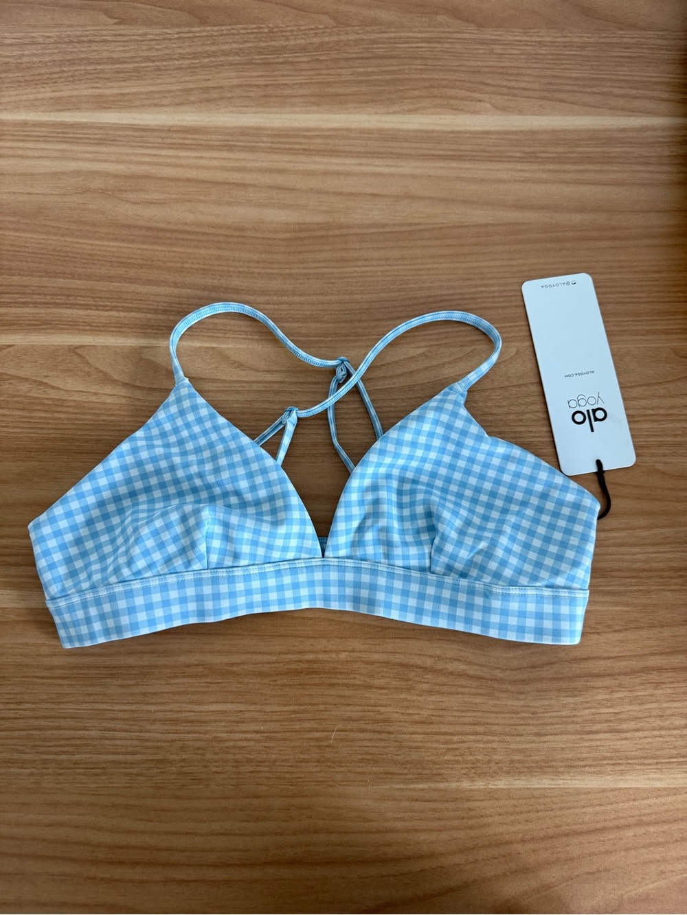 Alo Vapor Splendor Gingham Bra blue skies NWT Size Medium - Picture 3 of 8